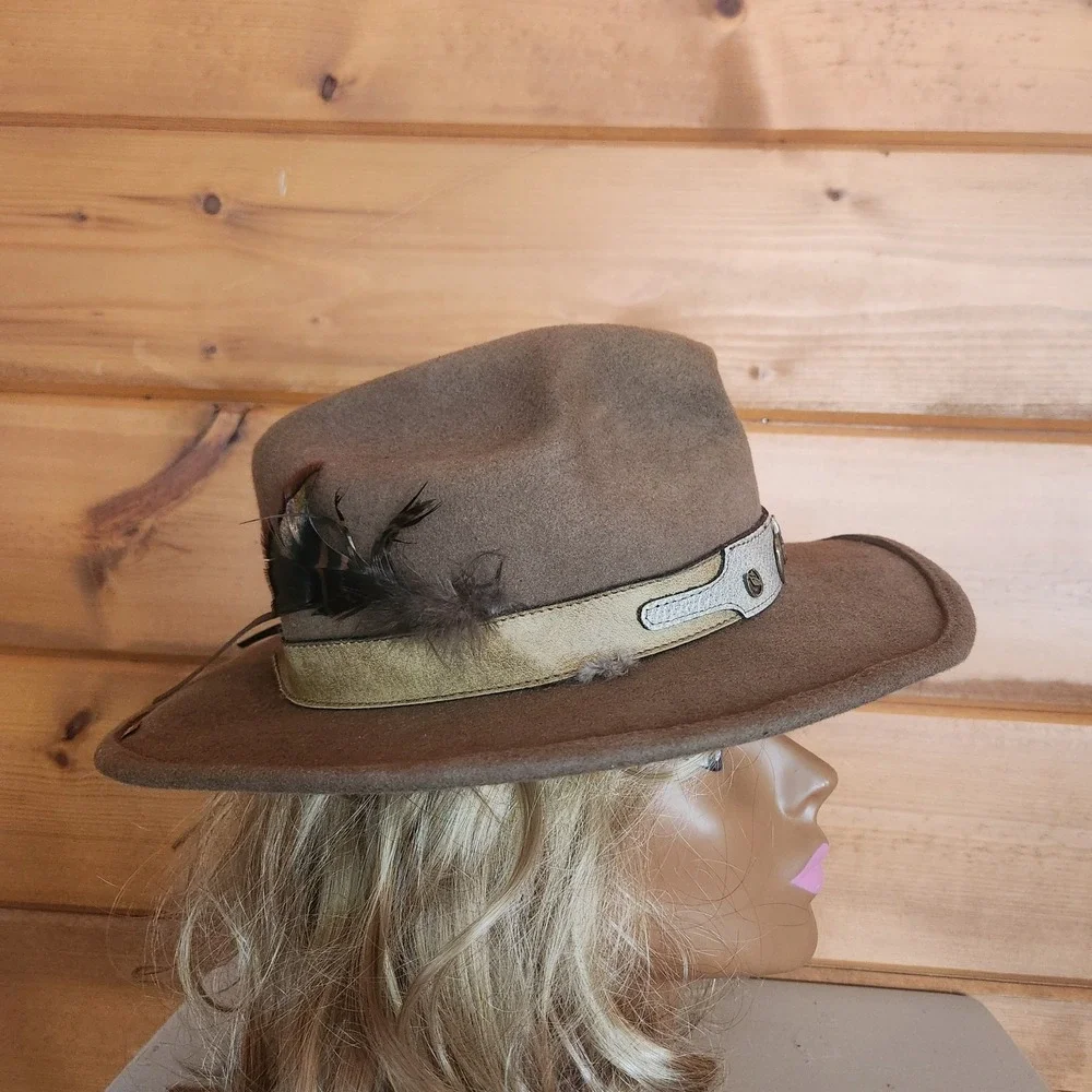 BULLHIDE Cowboy Western Hat Brown Horsing Around Concho Leather Wool Brim Size L